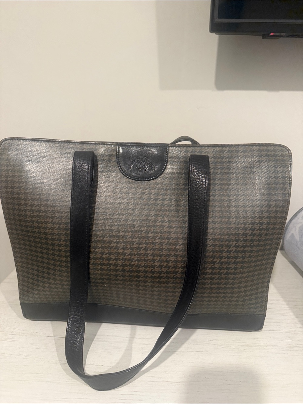 Ghurka Houndstooth Canvas Brief Tote in Brown and Black